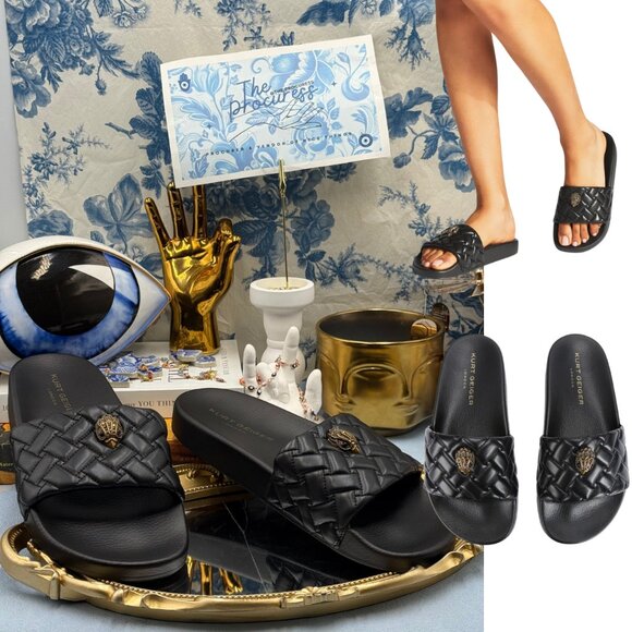 🆕 KURT GEIGER LONDON 🧿 NWOT Meena Eagle Slide, Quilted Black - Sz EU 41 US 10 - Picture 1 of 15